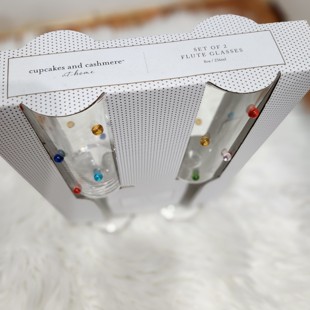 🥂 Cupcakes Cashmere clear multicolor Dotted Set of 2 flute glasses 🥂 - Picture 3 of 5